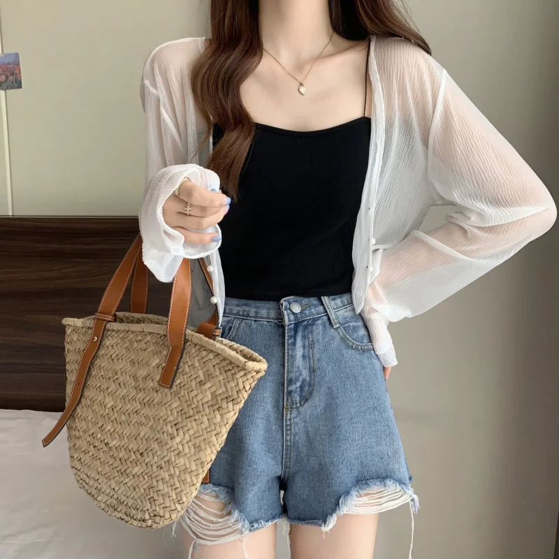 Solid Cardigan Women Summer New Long Sleeve Sunscreen V-neck