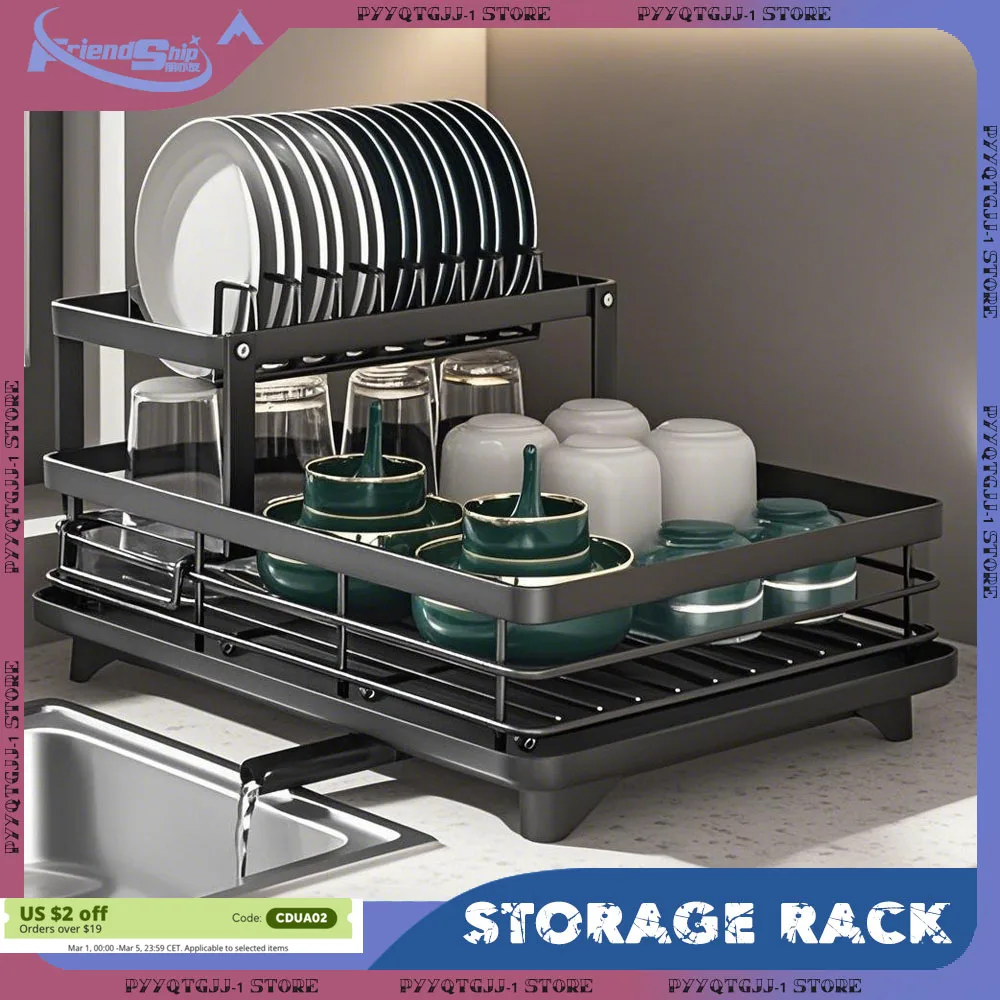 Storage Drain Rack Space Saving Drainboard Adjustable Dish Kitchen Utensils Organizer Household Items Accessories 1/2 Layers dish drying rack