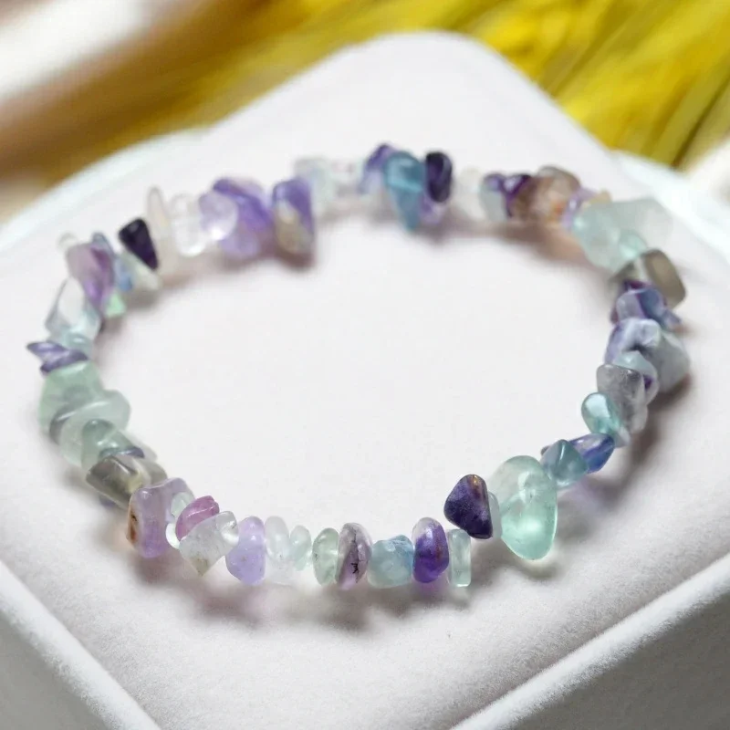 Natural Crystal Crushed Stone Bracelet Irregular Reiki Lucky Elastic Bracelet Ladies Fashion Strawberry Crystal Amethyst Jewelry 2