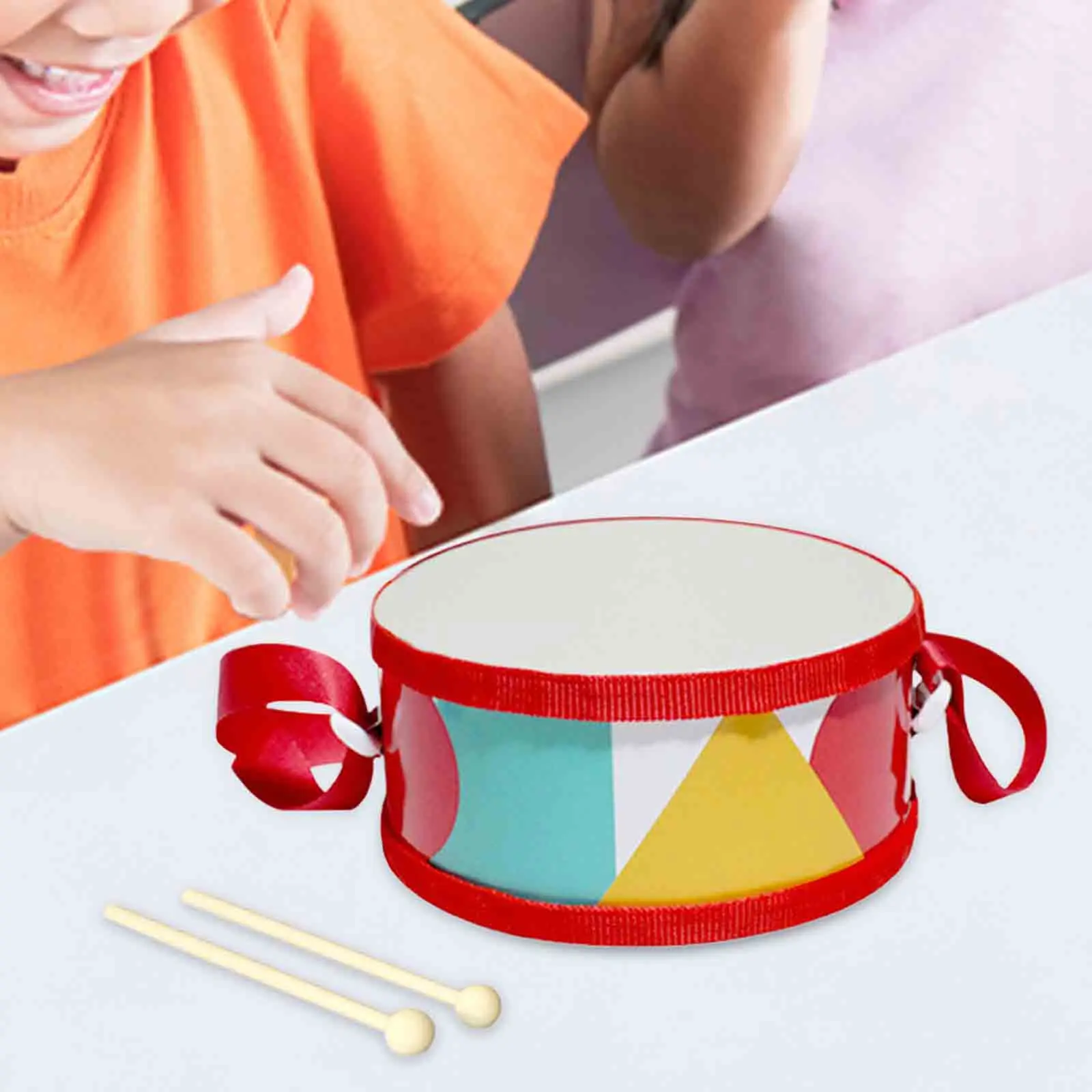 Musical Percussion Instruments Double Sided Hand Drum with Drumstick Activities Percussion Blocks for Practicing Hand Eye Ability Durable Montessori Toy