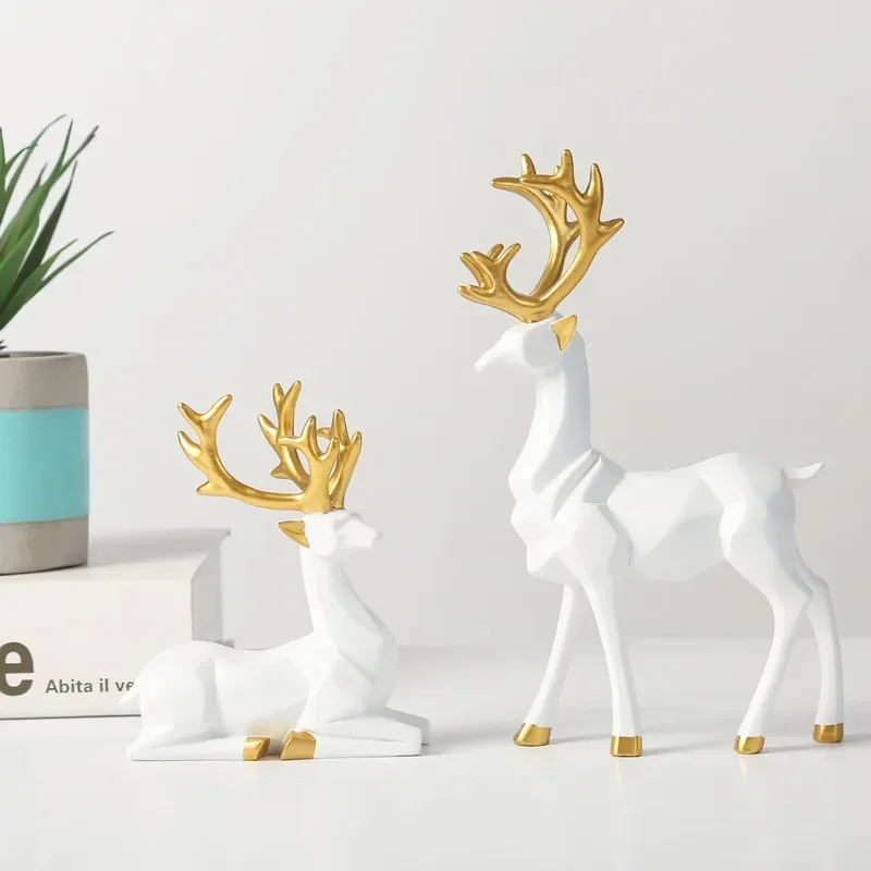 

Resin Statue Deer Figurine Reindeer Statue Home Decor Animal Nordic Sculpture Living Room Modern Desktop Ornament