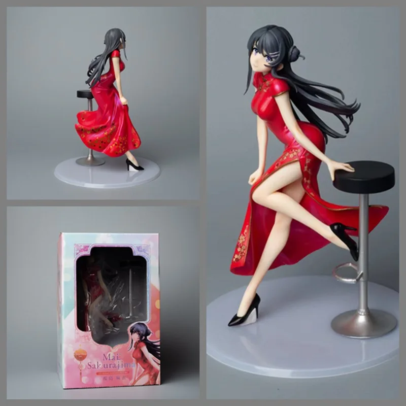

Anime Rascal Does Not Dream Mai Sakurajima Red cheongsam version Figure Collection Model Toys 23cm