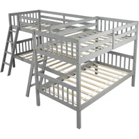 L Shaped Bunk Bed for 4, Quad Bunk Bed Twin Size, Wooden Bunk Bed Frame for Kids Teens Adults - Gray 2