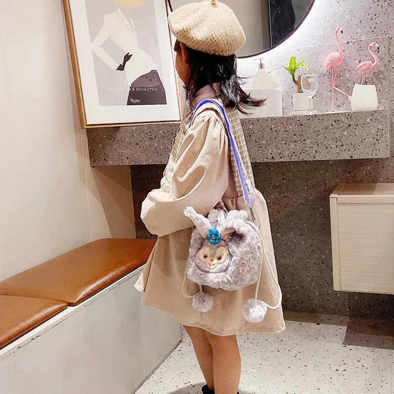 Disney Duffy Bear Girl Plush Bucket Backpack Cartoon Stellalou Cute Crossbody Coin Purse Shoulder Bag Elastic Band Mini Bags 4