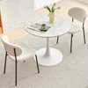 3 Pieces Tulip Dining Set, 35 Inch Sintered Stone Marble Round Dining Table and Chairs Set for 2, White Boucle Open Back 3