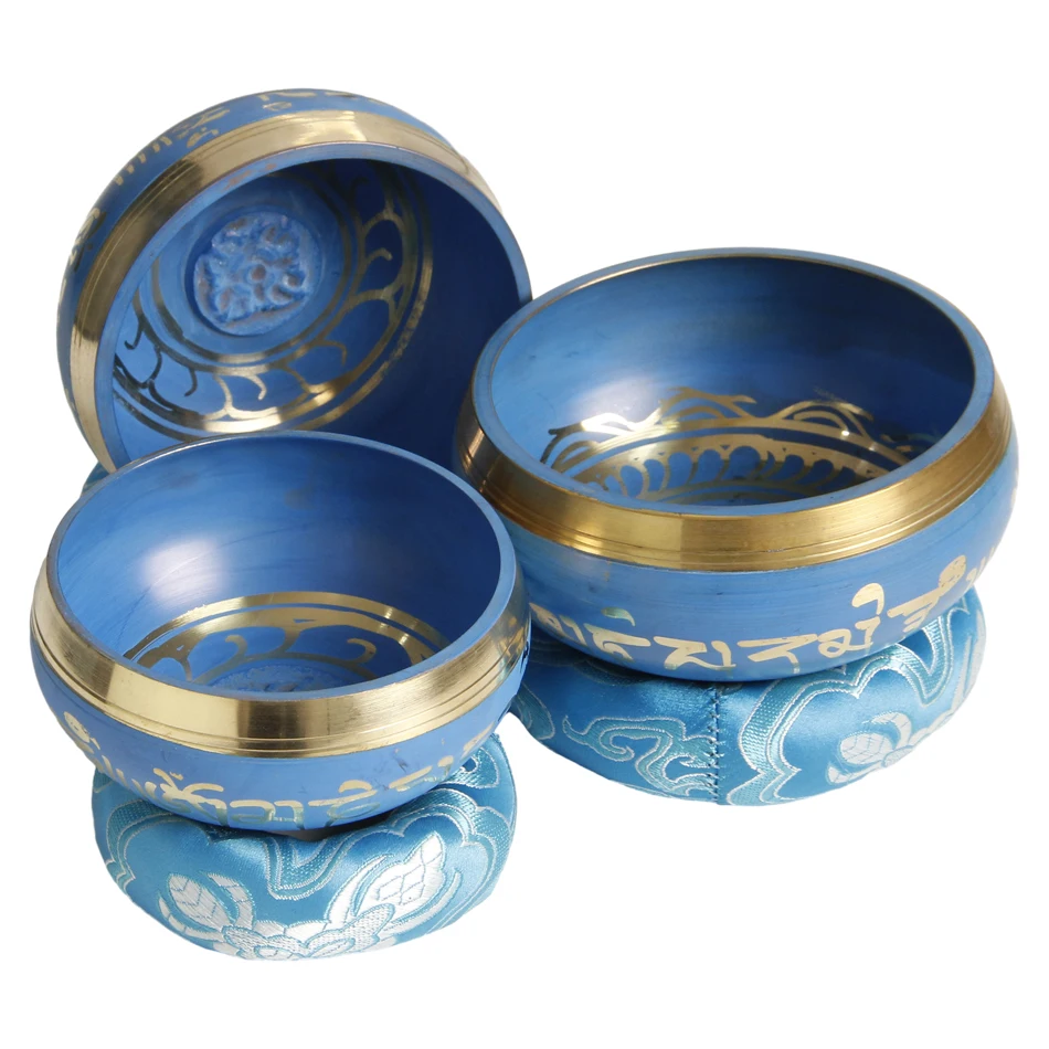 Tibetan Singing Bowl Set of 3 Meditation Sound Bowl 3.35-4.14 inch Handcrafted in Nepal for Healing and Mindfulness