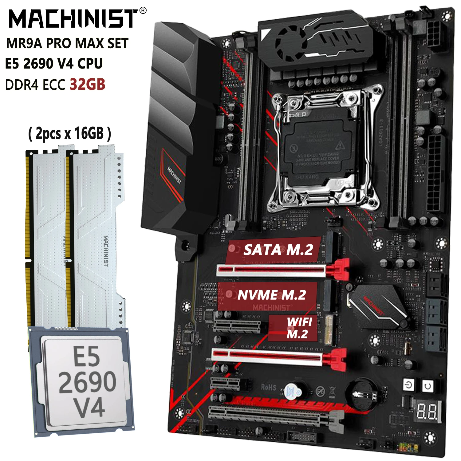 Machinist X99 Set Scheda Madre Lga 2011-3 Kit Xeon E5 2690 V4 Cpu 2 X16 = 32Gb Ddr4 Ecc Ram Memory Ssd Nvme Sata M.2 Mr9A Pro Max