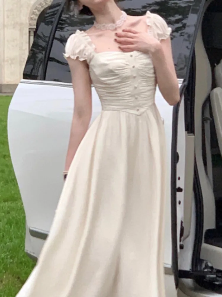 

Summer Women Vintage Casual A-Line Party Dress New Fashion Solid Chic Elegant Prom Birthday Wedding Clothes Female Vestidos