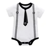 Newborn Baby Clothing Summer Gentleman Rompers 0-12M Infnat Boys Cotton Jumpsuit Male Bebe Body Clothes Tie Print Short Sleeve 2