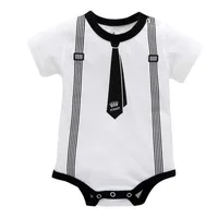 Newborn Baby Clothing Summer Gentleman Rompers 0-12M Infnat Boys Cotton Jumpsuit Male Bebe Body Clothes Tie Print Short Sleeve 2