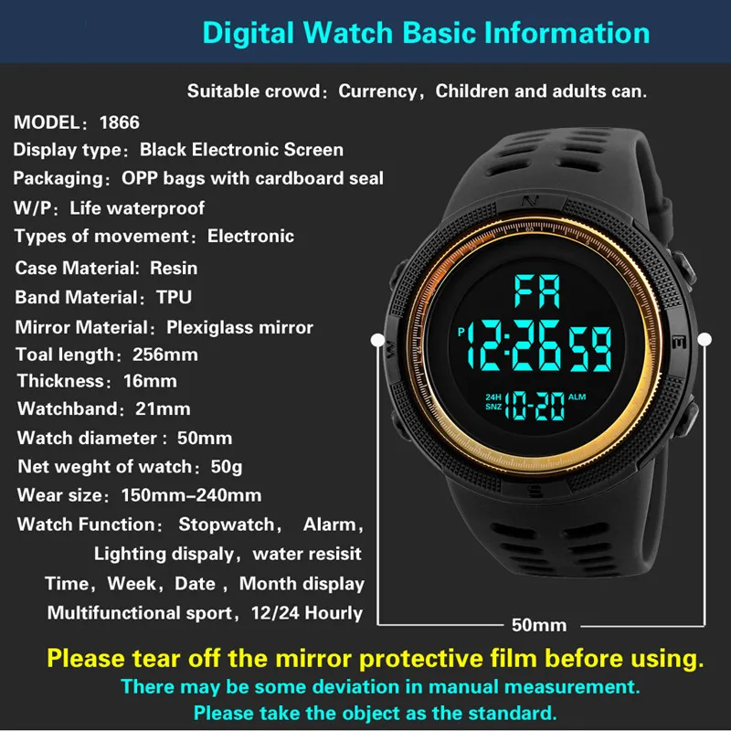 Watch Men Digital Electronic Watch Date Stopwatch Electronic Hand Watch Unisex Sports Watch Led Display Men and Women Watches