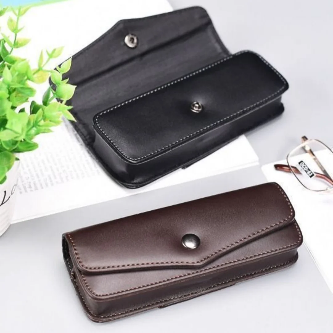 Creative Upscale Belt Wearable Cowhide Glasses Case Men Leather Reading Glasses Storage Box Phone Bags And Tool Carrying Cases