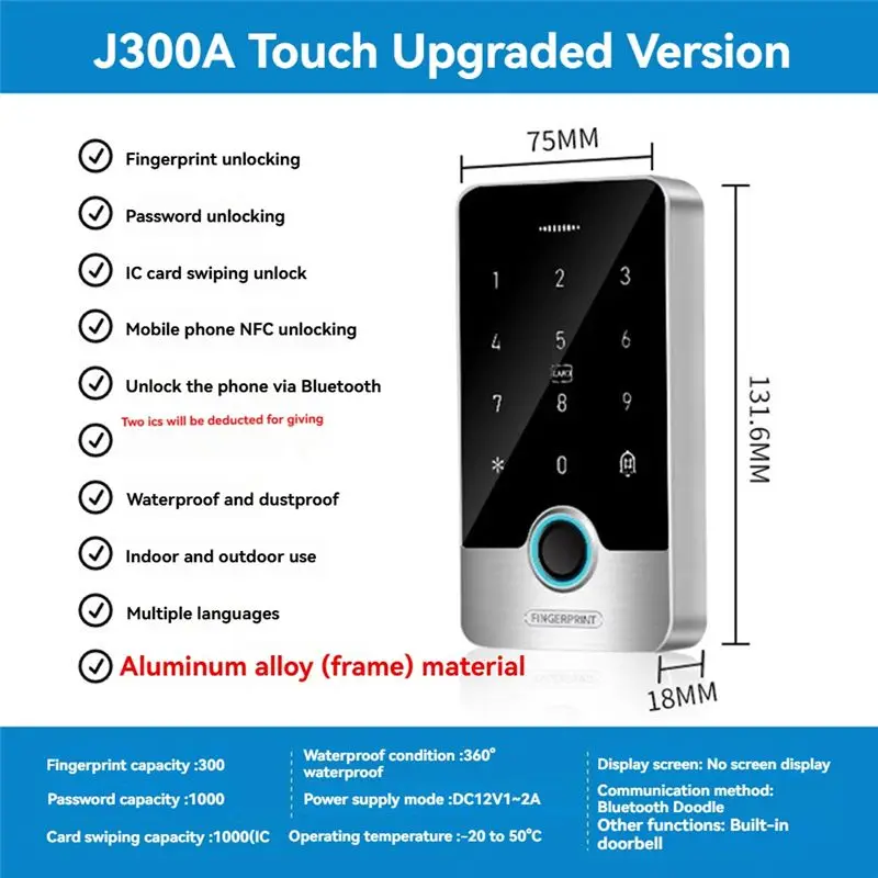 A98Z RFID 13.56M IC NFC Tuya 액세스 제어 지문 키패드 125K 독립형 도어 오프너 카드 리더기 액세스 시스템 잠금 해제