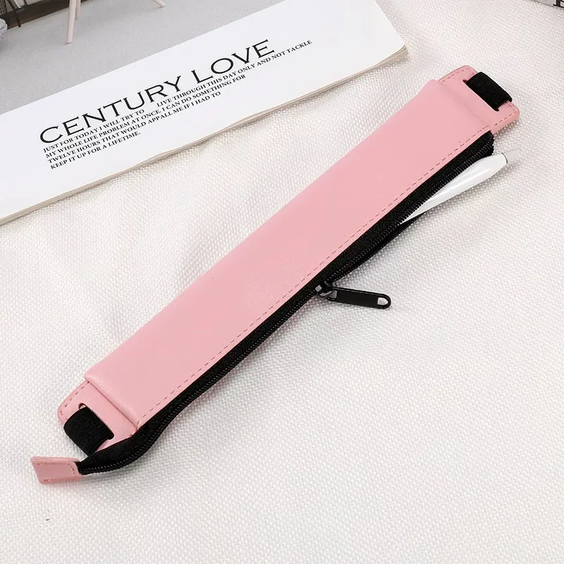 Premium PU Leather Elastic Buckle Pen Organizer Sleeve