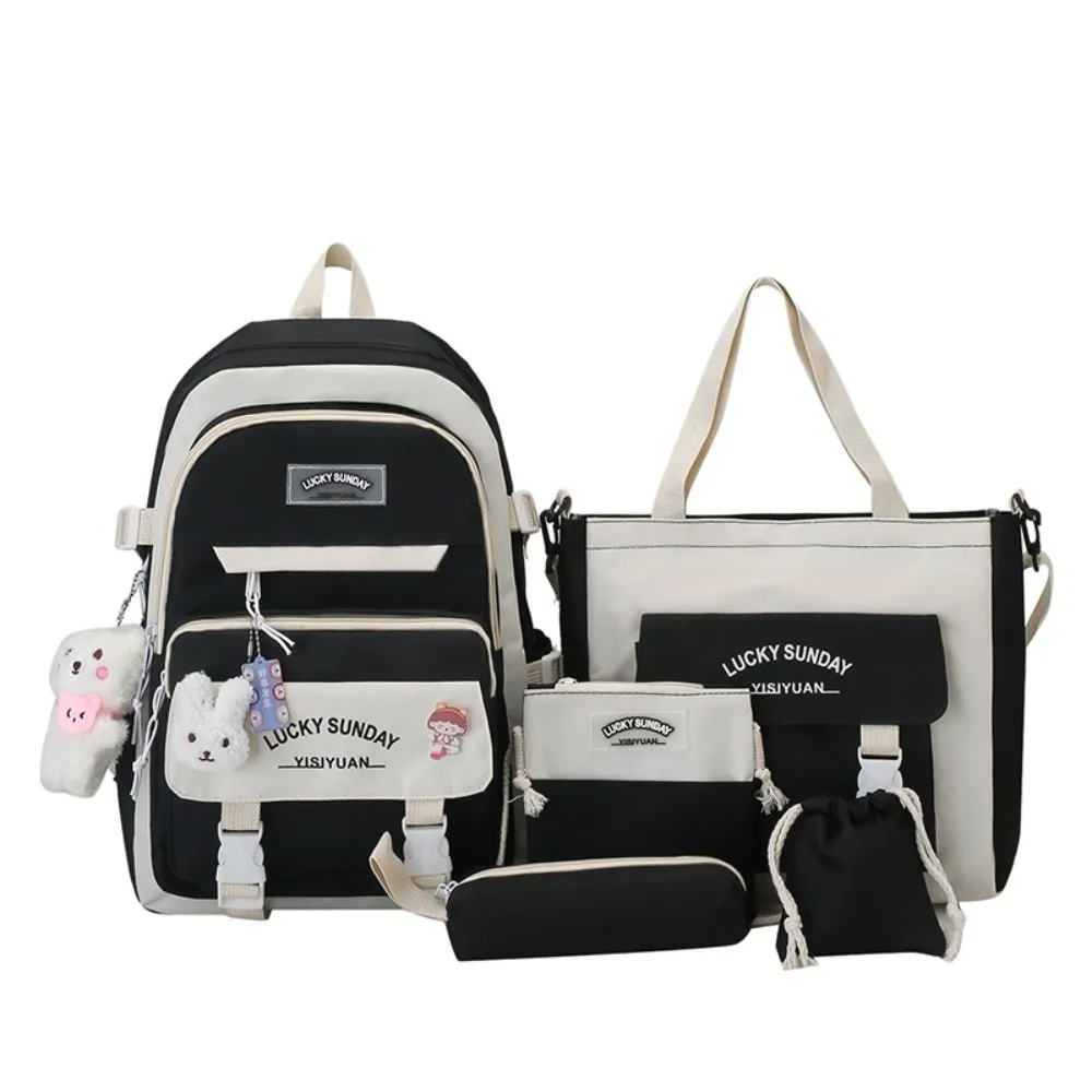 5 Pcs New Large Capacity Backpack Set Breathable Buckle Student Schoolbag Multifunctional Crossbody Bag College 1