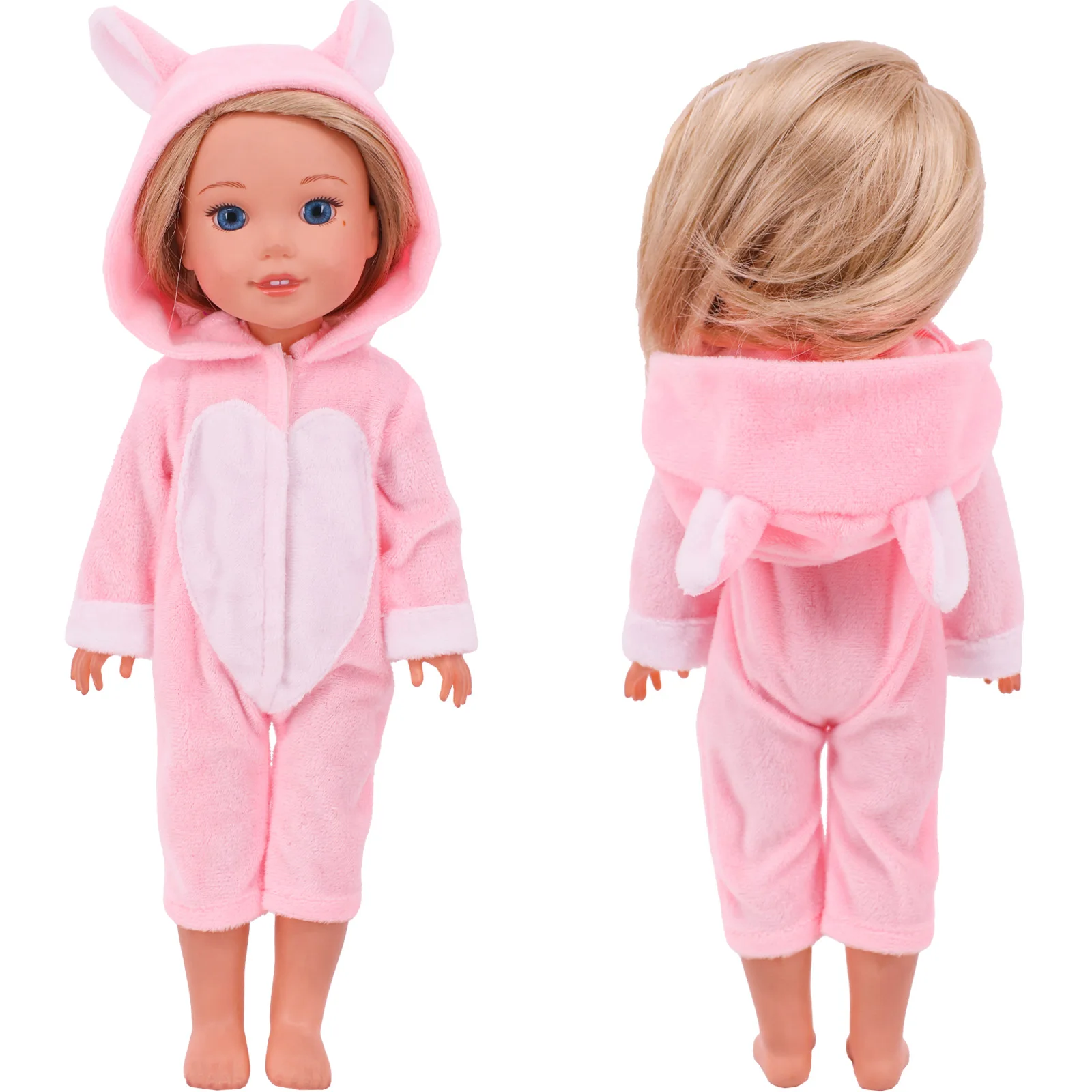 One Piece Pajamas Bunny Hooded Nightgown For 14 Inch American Doll