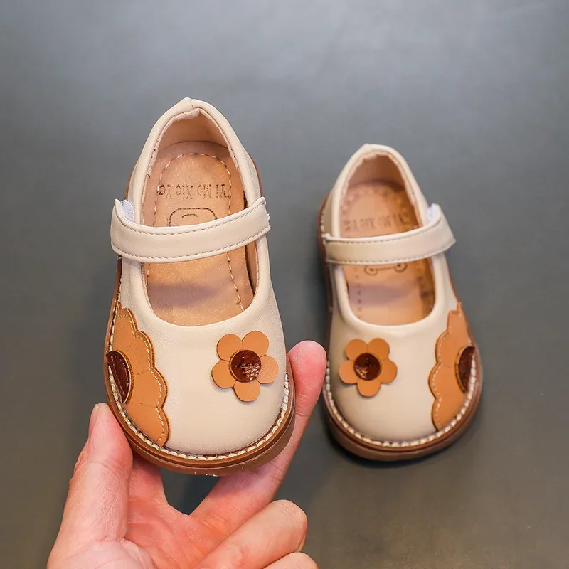 Flower Baby Girl Leather Shoes Low Heel Toddler Mary Janes Kindergarten Anti-slippery Infant Shoes for Babies Girls F11244