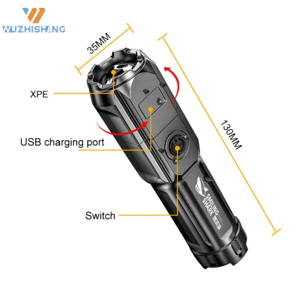 강력한 LED 손전등, 100000 루멘 전술 손전등, 충전식 USB 18650 방수 줌 낚시 사냥 LED 손전등