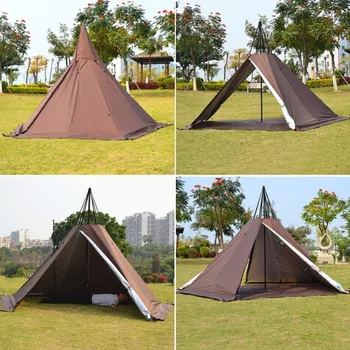 Portable Waterproof Camping Pentagonal Teepee Tent Outdoor Camping Pyramid Tipi Tent with Stove Hole 4