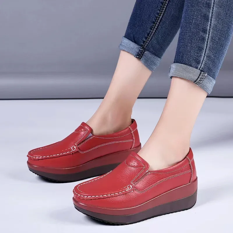 2025Women Flats Platform Shoes Women Elegant Genuine Leather Shoes Woman Autumn Slip On Casual Flat Shoes Women Zapatos De Mujer