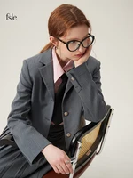 FSLE Design Sense Commuter Blazer Suit for Women Short College Style High Waist A-line Skirt Female Sets 24FS11137+24FS11193
