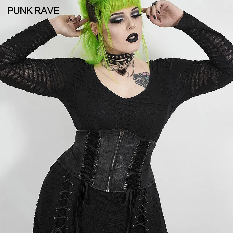 

PUNK RAVE Women's Gothic Personality Handsome Front Centre Eyelet Corset Fashion Cool Cosplay Stage Performance Girdle