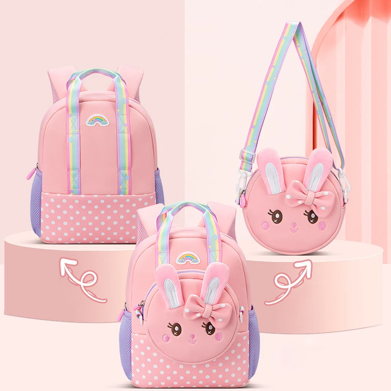 Kindergarten Multifunctional Children's Backpack Cartoon Rabbit Girls School Bags Light Spine Protection Toddler Kids Backpack 5
