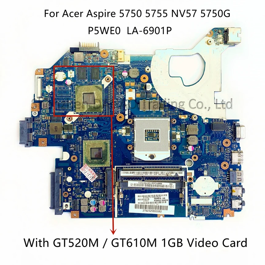 Placa-mãe do Portátil para Acer Aspire Placa de Vídeo P5we0 La6901p Nv57 5750 5755 5750g 5750g Hm65 Gt520m Gt540m Gt610m Gt630m 1gb 2gb - Imagem 5