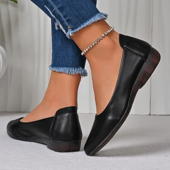 2025 ربيع الخريف جديد حار بيع جولة رئيس شقة شقة أحذية نسائية غير رسمية عصرية مريحة أنيقة منخفضة الكعب أحذية عمل 5