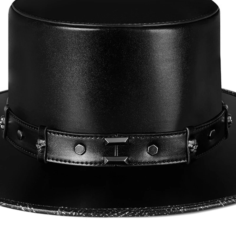 Party Hat Halloween Witch Hat Halloween Hat Lamp Steampunk Plague Doctor Hat PU Leather Black Flat Top Hat for Halloween Cosplay Costume Props Dress Up Party Supplies
