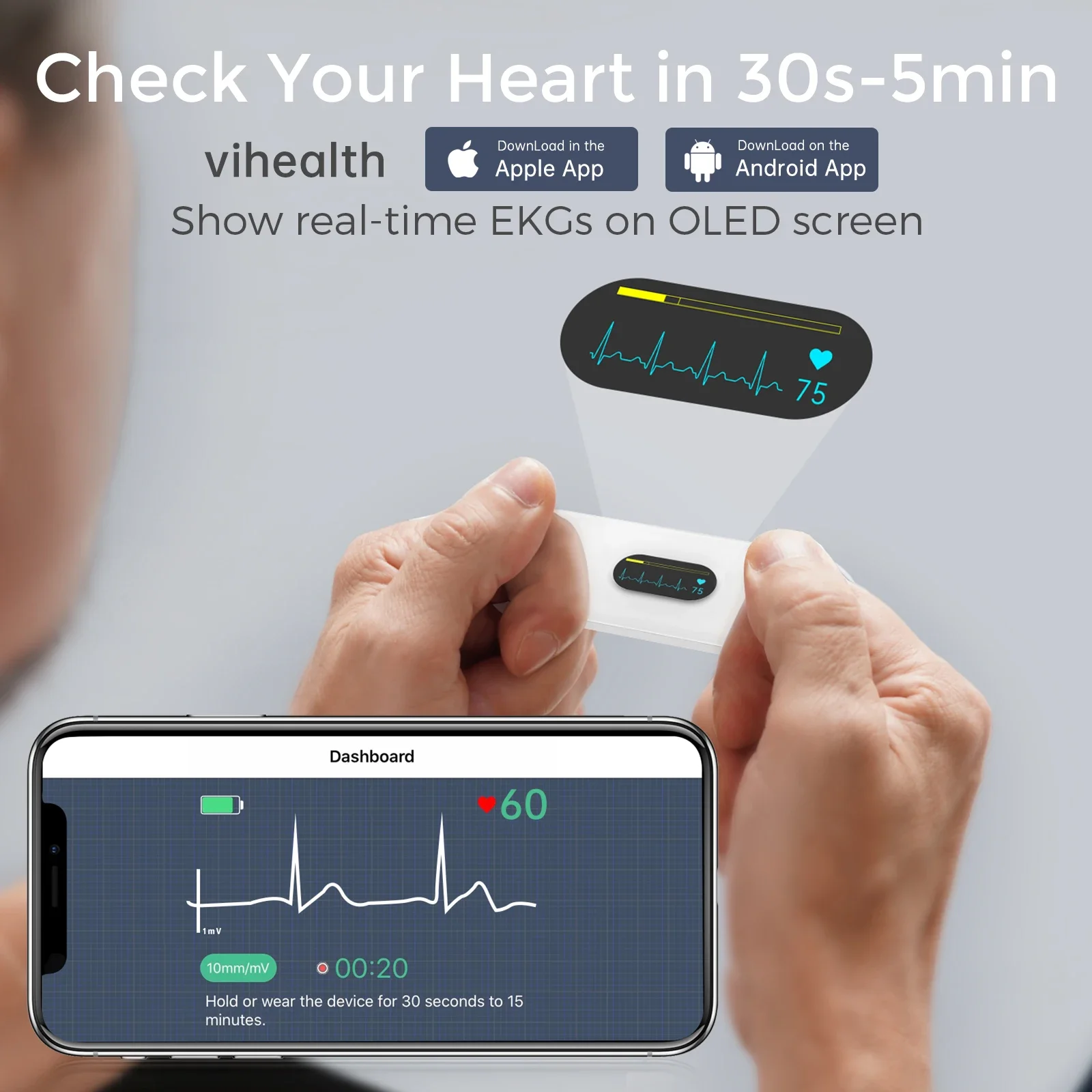 ER2 Portable ECG Monitor OLED Multiple Measurement Methods For Fast Measurement of Heart Rate Monitoring Unlimited Data Storage