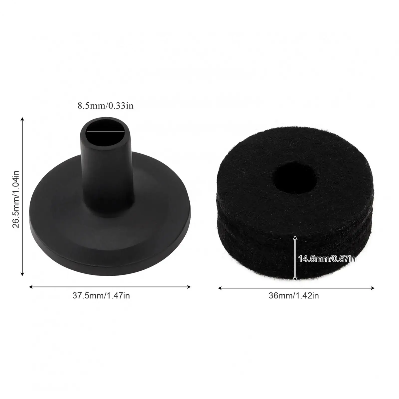 10 sets Standard Size Cymbal Stand Sleeves and Felt, Black Cymbals Stand Felt Pads Replacements Accessories