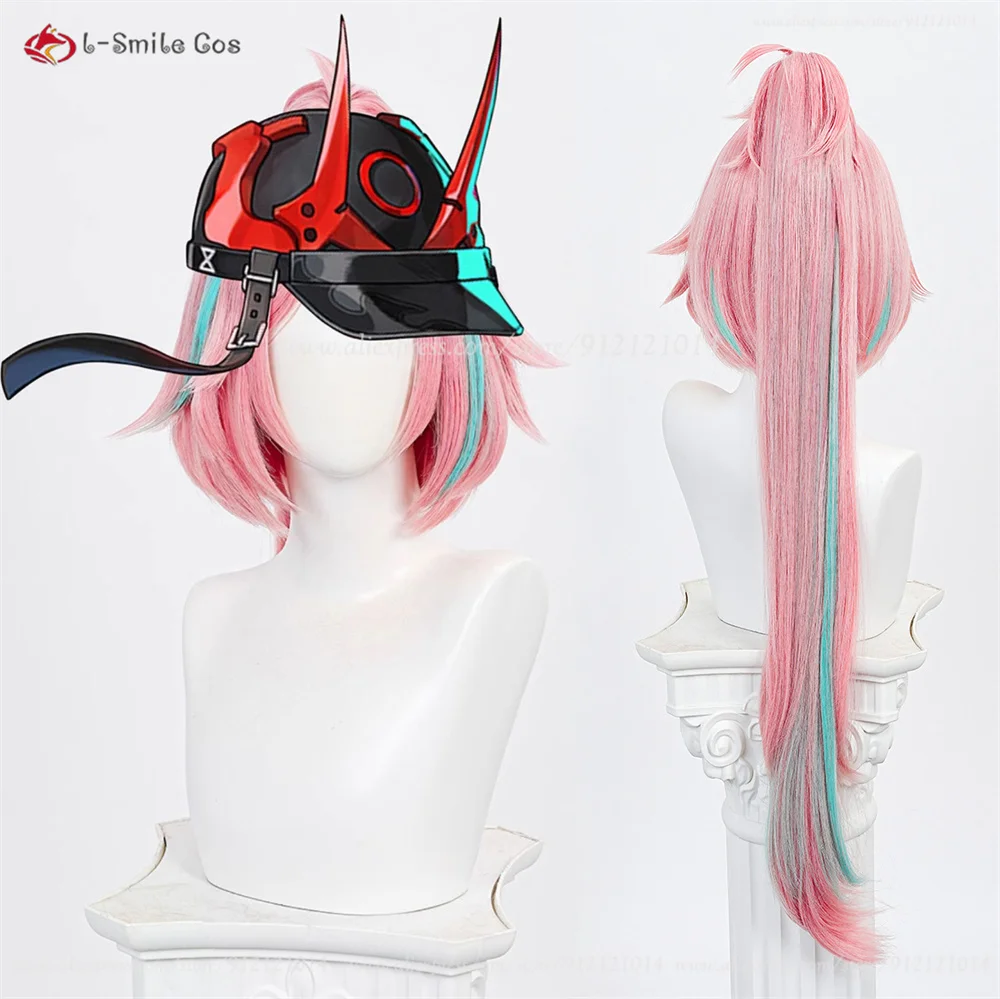 HSR Rappa Cosplay Perücke 100cm Zopf Pink Highlights Hitzebeständig Synthetik + Perückenkappe 2