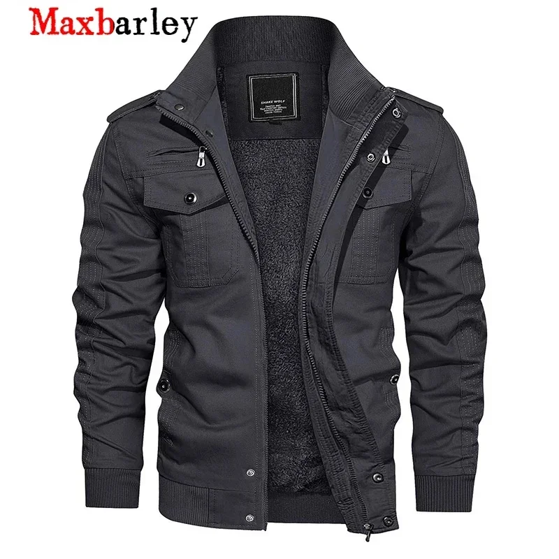 Maxbarley Autumn Winter Fleece Jacket Men Retro Windbreaker Casual Army Pilot Coat Thicken Warm Bomber Cargo Jacket Outerwear