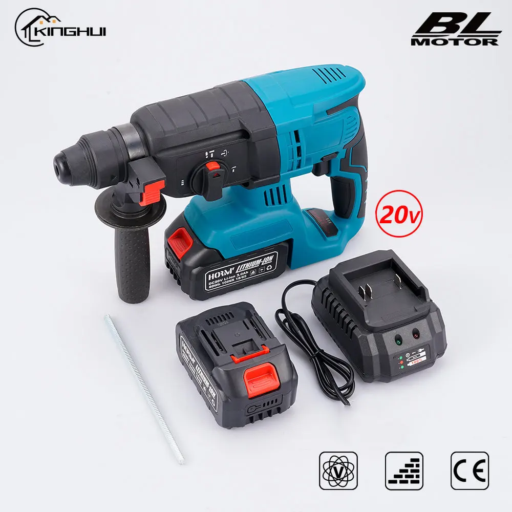 20V 10000BPM Brushless Electric Hammer Impact Drill Cordless Rotary Hammer Rechargeable Punching