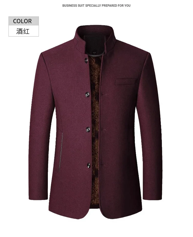 Description Picture 6 of itemAutumn and Winter Middle-aged Plush and Thick Men's Woolen Coat Standing Collar Casual Jacket Woolen Coat