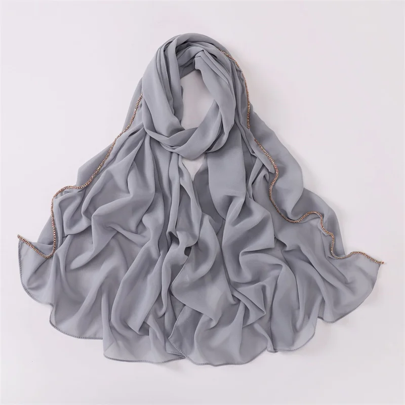 Metall Bronze Schmuck Kette Blase Chiffon Hijab Schals Hohe Qualität Bling Bling Wrap Strand Bufandas Ramadan Islamischen Muslimischen Sjaal – Detail 10