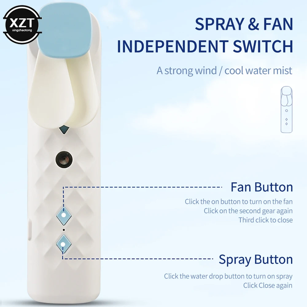 2 In 1 Portable Mini Fan Humidifier USB Rechargeable Handheld Fan Water Spray Mist Face Steamer Air Conditioner Cooling air humidifier mini fan