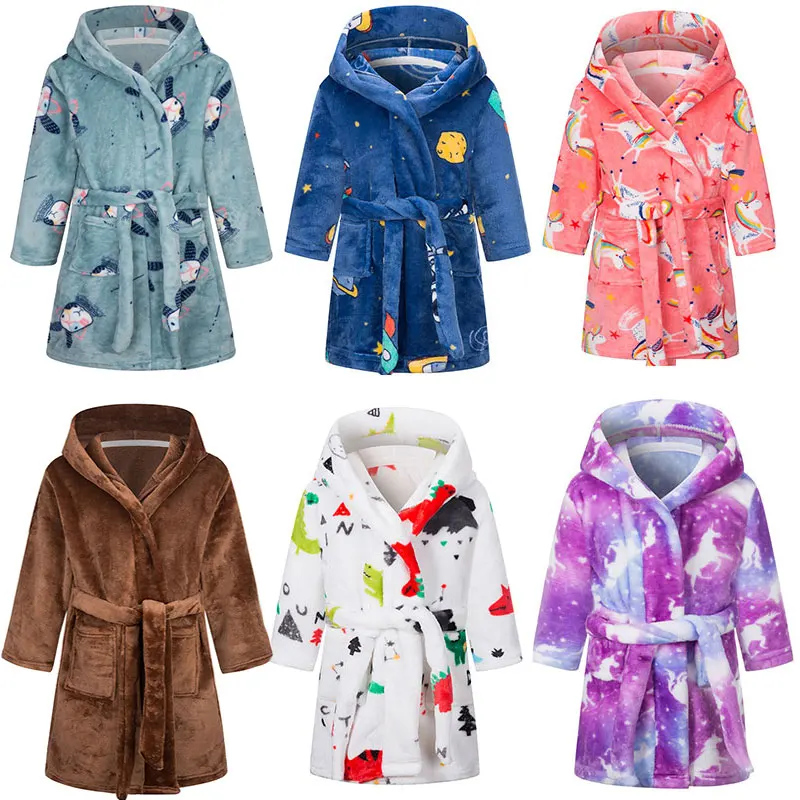 Winter Kids Sleepwear Flannel Warm Hooded Bathrobe Children Kigurumi Plush Pajamas Long Sleeve Robe Clothes 4 6 8 10 12 16 Y kids pajamas set flannel pajamas child bathrobe kids robe