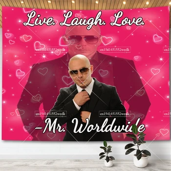 M. Worldwide dites vivre rire amour drapeau tapisserie MR 305 Pitbull Meme tapisserie grand tissu tenture murale tapisseries tapis de Yoga 1