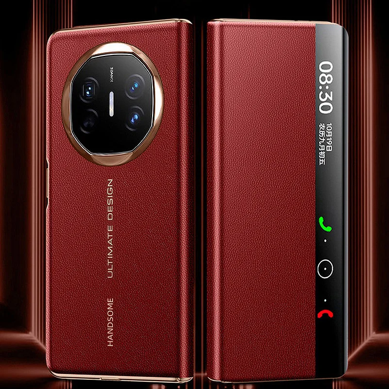 Premium Genuine Leather Smart Wake & Sleep Phone Case with Lychee Texture and Camera Protection