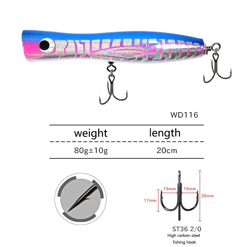 80g Sea Fishing Lure Wood Popper Simulation Bionic Stick Casting Carp  Fishing Lures Saltwater Artificial Hard Bait for GT Pesca