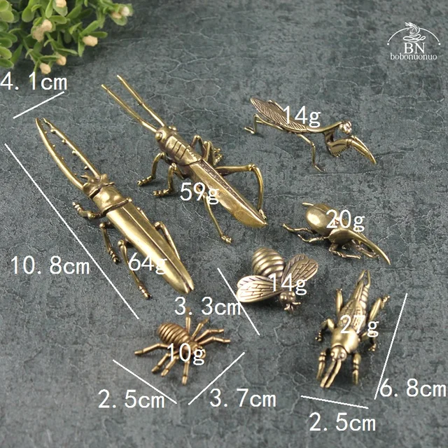 Antik Bronz 6 Stílusú Bogarak Miniatűr Figurák Asztali Dekorációk Tiszta Sárgaréz Rovar Tea Háziállatok - Image 2