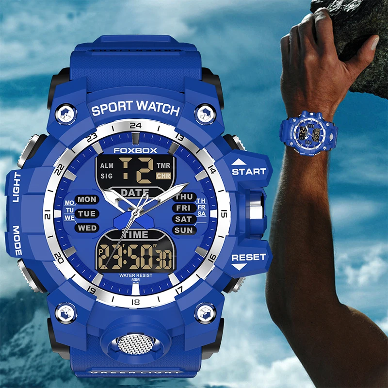 Top Brand LIGE Military Watches For Men Sport Chronograph Alarm WristWatch 50M Waterproof Quartz Big Clock Digital Male Watch