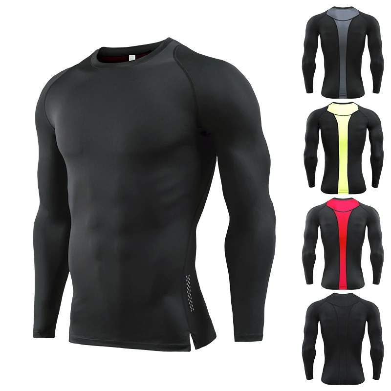 

Mens Fitness Shirts Running Tees Long Sleeve Gym Tight Black Muscle Shirt Sweat Wear MY17813