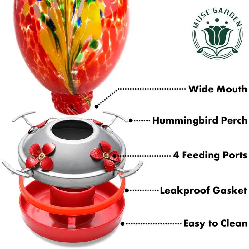 Colorful Hummingbird Food Feeder Hand Blown Glass Feeder Drinker Water Feeding Bowl for Yard Outdoor parrot accessories Colorfu