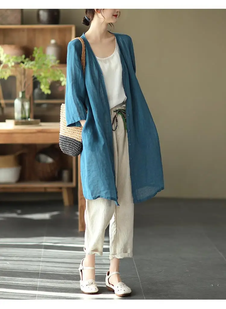 bathing suit wrap Ginzagirl Top Summer Air-Conditioning Soild Cotton Long Cardigan Sunscreen Clothes Lady Vintage Loose Literary Kimono Mori Girl summer beach maxi dresses