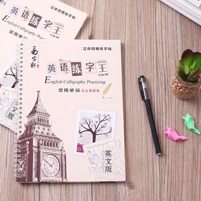 3 Books/Set English Italic Groove Practice Copybook Handwriting Practice  Calligraphy Book English Alphabet Word Reusable Gift