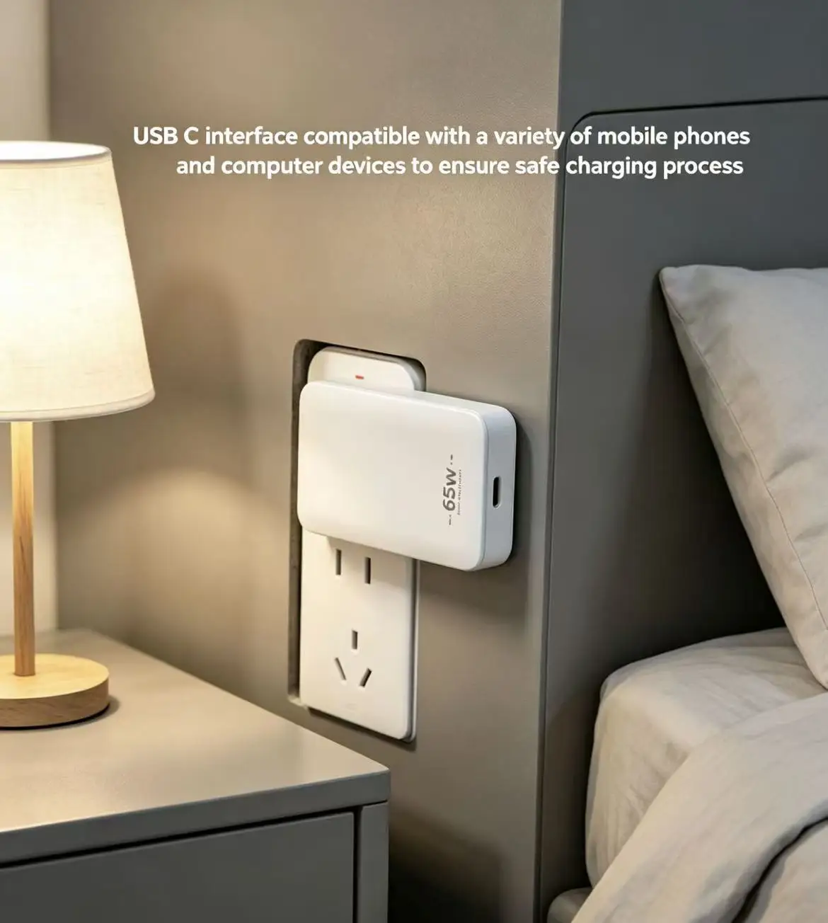 Chargeur USB-C GaN 65W : Prise US pliable, prises EU/UK/AU détachables, charge rapide pour iPhone 15/14/13/12 Series, iPad, AirPods.