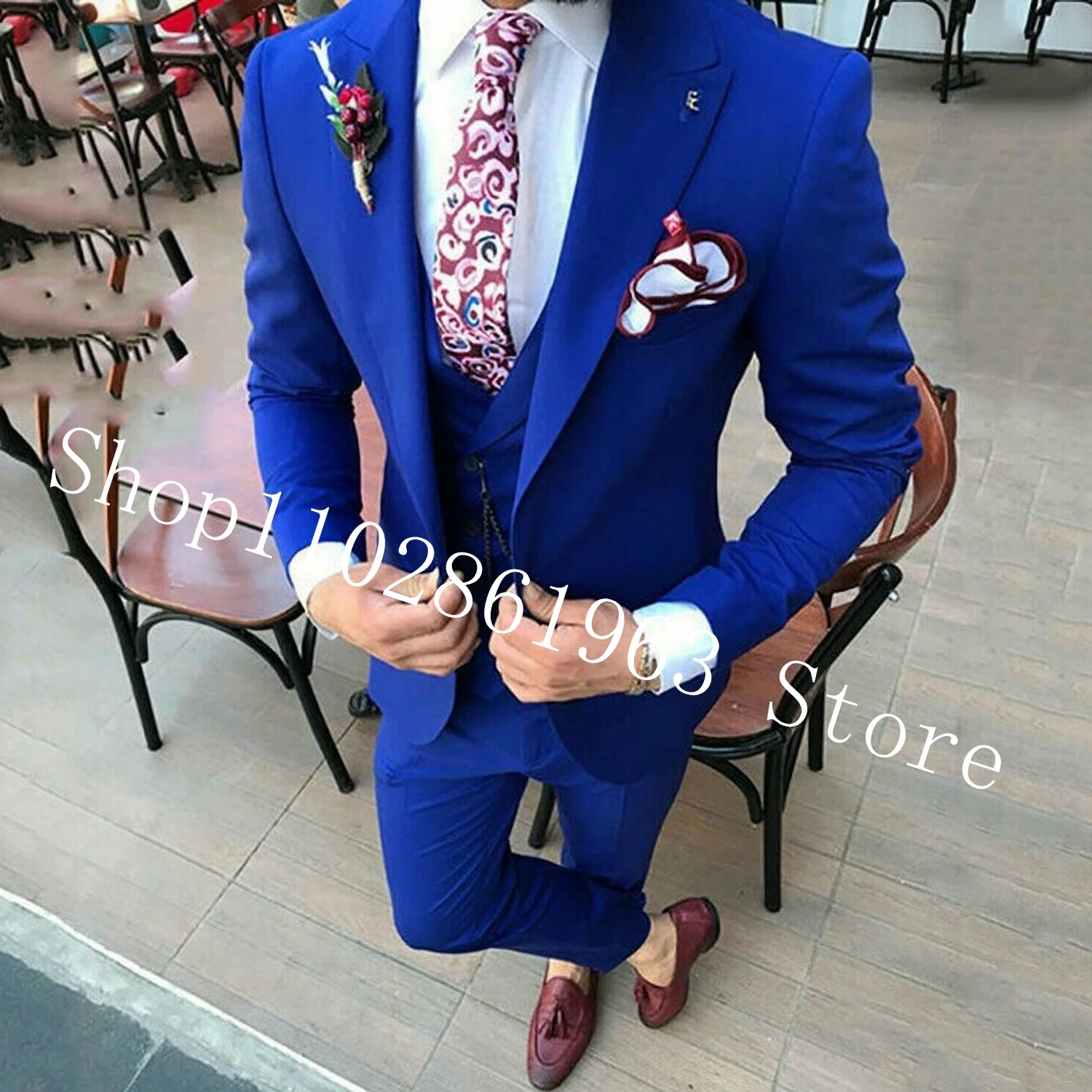 Royal Blue Male Suits for Wedding 3 Pieces Best Men Suits Groom Wear Wedding Tuxedos Blazer+Vest+Pants Costume Homme Mariage